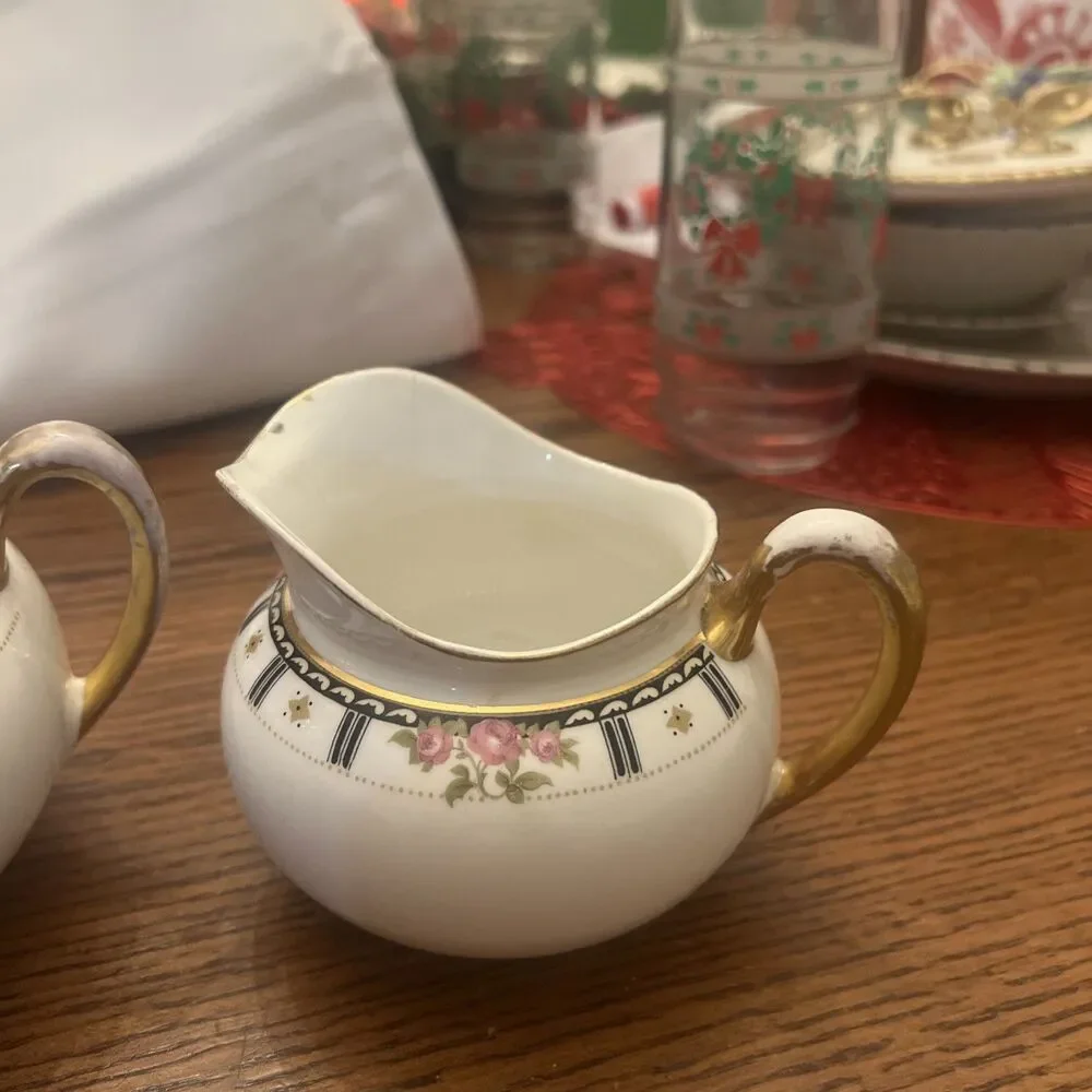 Vintage Cleveland China Sugar Bowl & creamer Bridal Rose Pattern Gold‎ & Crazing